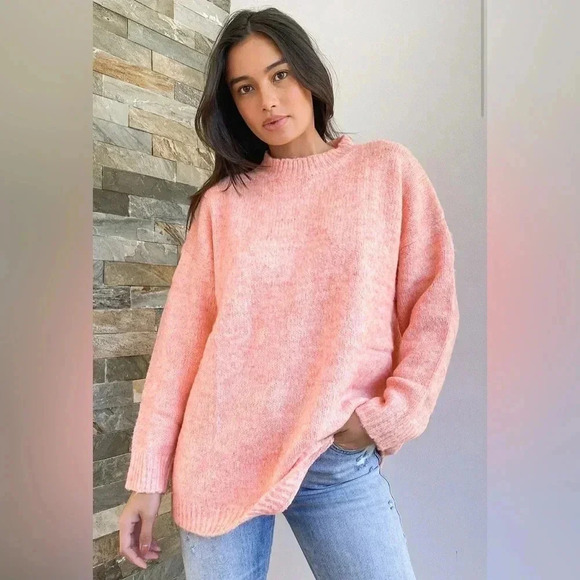 Positively Cozy Coral Pink Oversized Tunic Sweater - Picture 2 of 10